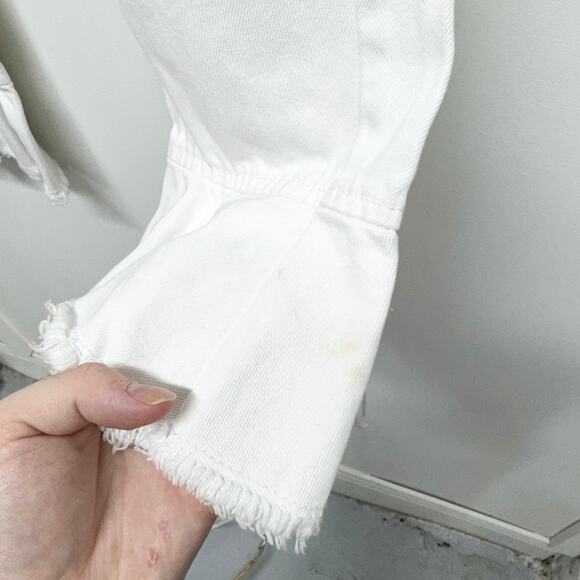 Zara Basics Jeans Kick Crop Ruffle Flounce White Denim Frill Frayed Hems 4 NWT - Picture 2 of 4